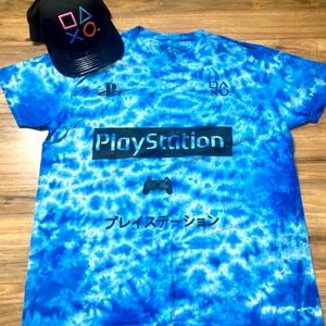 RARE Original Sony Playstation T-shirt Hat Combo Tiedye Japanese Edition Gamer L